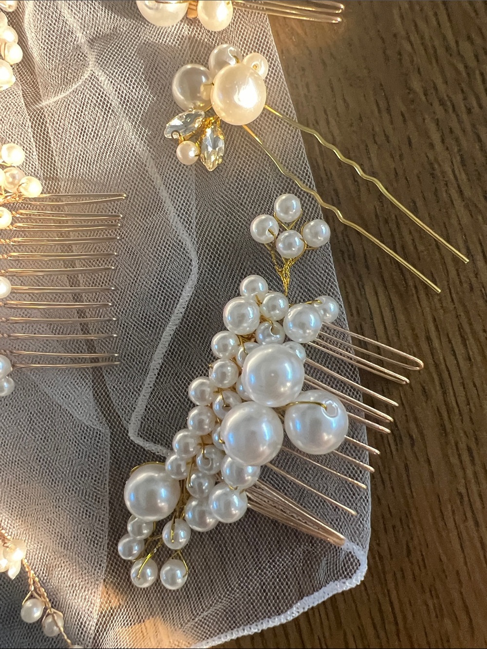Pearl & Gold Bridal Hair Comb Set - Elegant Ivory Accents